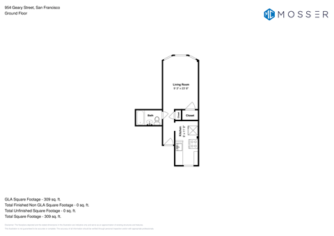 Floor plan for studio, 1 bath, 353 sqft